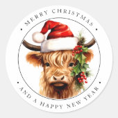 Lieve Schotse Koe Boerderij Dier Prettig Kerstmis Ronde Sticker (Voorkant)