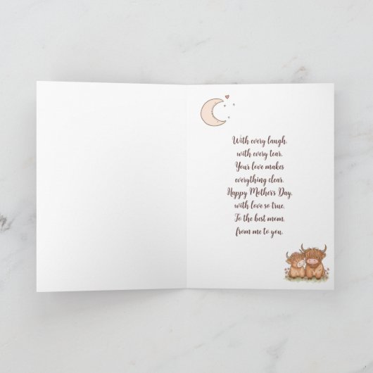 Lieve Schotse Koe en Mama Ik Hou van Jou Moederdag Kaart (Binnen)