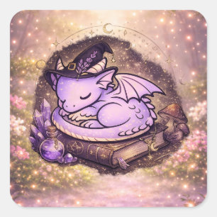 Lieve Slaapdrake Heksje Vierkante Sticker