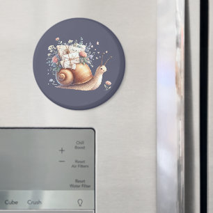 Lieve Slakkenpost Bloemige Pastel Illustratie Magneet