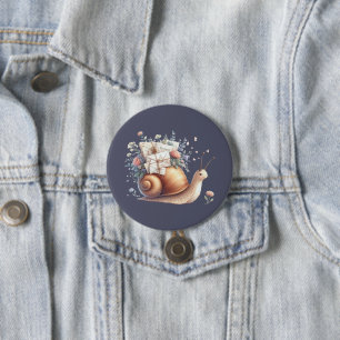Lieve Slakkenpost Bloemige Pastel Illustratie Ronde Button 7,6 Cm