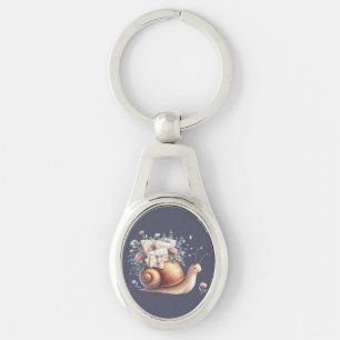 Lieve Slakkenpost Bloemige Pastel Illustratie Sleutelhanger