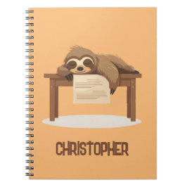 Lieve Slaperige Studerende Luiaard met Kindernaam Notitieboek