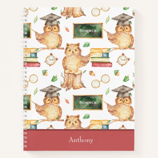 Lieve Slimme Uil met Schoolbord Vaknaam Notitieboek (Voorkant)