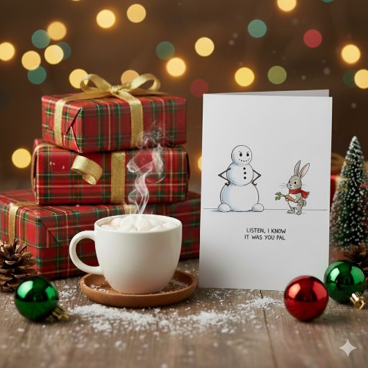 Lieve Sneeuwman en Konijn Kerstkaart