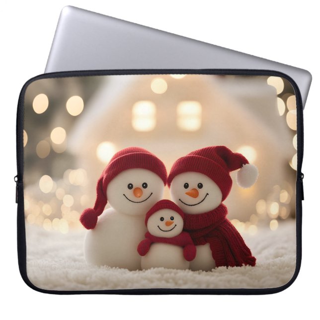 Lieve Sneeuwman Familie Winter Kerstmis Laptop Sleeve (Voorkant)