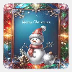 Lieve Sneeuwman in Glas-in-Lood Frame Sticker