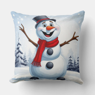 Lieve Sneeuwman Kerst Feestelijke Winter Vakantie Kussen