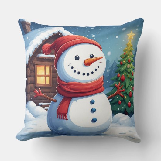 Lieve sneeuwman met kerstboom kussen (Voorkant)