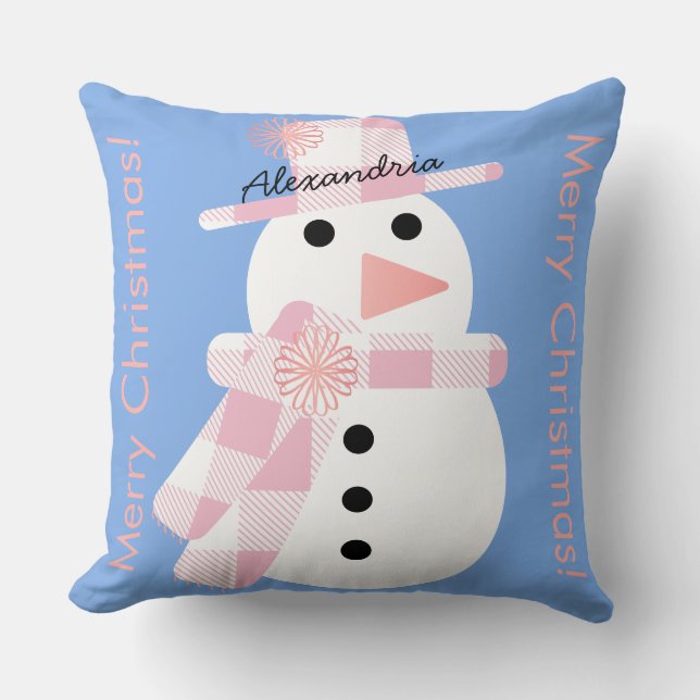 Lieve Sneeuwman Persoonlijke Prettig Kerstfeest Kussen (Voorkant)