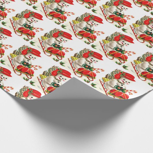 Lieve Sneeuwman Rood Petje Groene Handschoenen op  Cadeaupapier (Hoek)