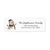 Lieve Sneeuwman Schets Kerst Retouradres Etiket (Voorkant)