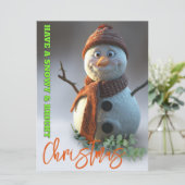Lieve Sneeuwman vrolijk en stralend Kerstmis  Feestdagenkaart (Staand voorkant)