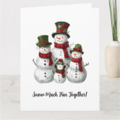 Lieve Sneeuwmannenfamilie in bijpassende hoeden en Kaart (Voorkant)