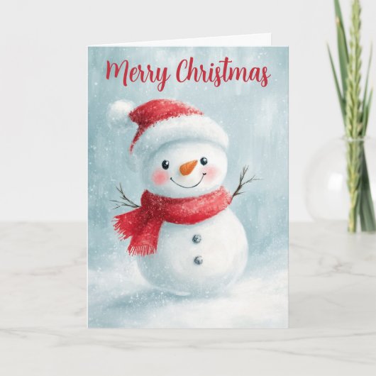 Lieve Sneeuwmannetje Kerstkaart Kaart (Voorkant)