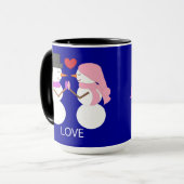 Lieve Sneeuwmensen Verliefd: Donkerblauw Mok (Voorkant links)