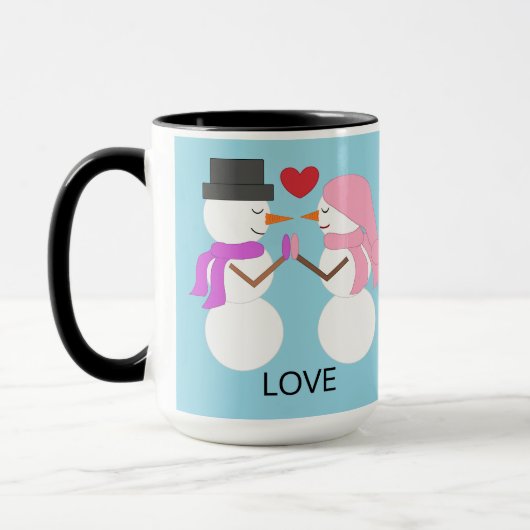Lieve Sneeuwmensen Verliefd: Lichtblauw Mok (Links)