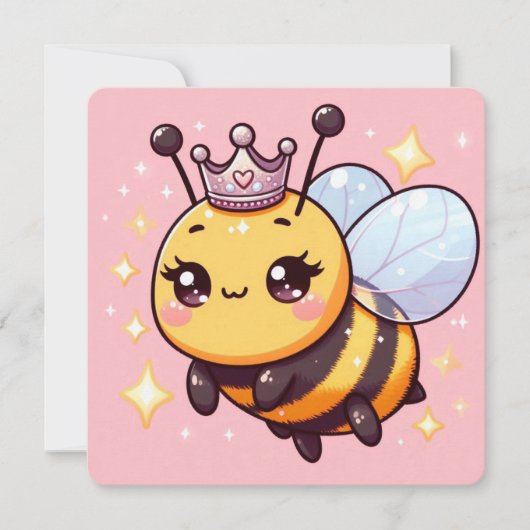 Lieve Speelse Cartoon Koningin Bij Kaart (Voorkant)