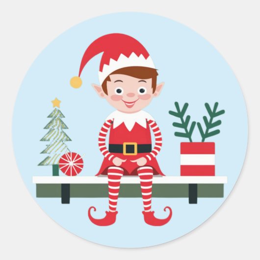 Lieve speelse elf kerststicker ronde sticker (Voorkant)
