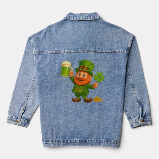 Lieve/speelse kabouter St. Patrick's Day Denim Jacket (Achterkant)