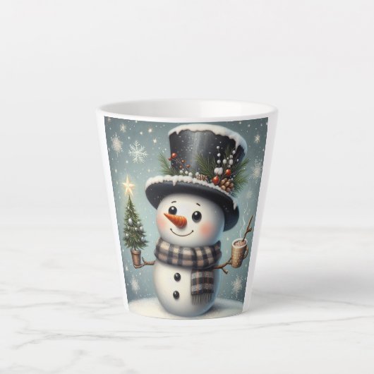 Lieve speelse Kerstmis/winter sneeuwman Latte Mok (Voorkant)