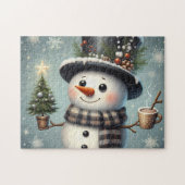Lieve speelse Kerstmis/winter sneeuwman Legpuzzel (Horizontaal)