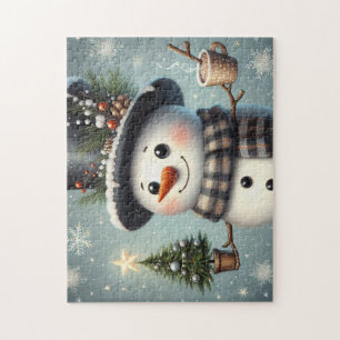 Lieve speelse Kerstmis/winter sneeuwman Legpuzzel