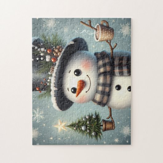 Lieve speelse Kerstmis/winter sneeuwman Legpuzzel (Verticaal)
