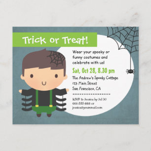 Lieve spinnenjongen Kinderen Halloween-feest uitno Kaart