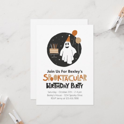 Lieve spook Halloween verjaardagsuitnodiging Kaart (Voorkant / Achterkant in situ)