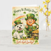 Lieve St. Patrick's Dag Westie & Leprechaun kaart (Gele Bloem)