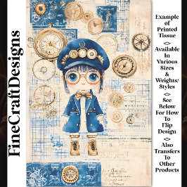 Lieve Steampunk Aquarel Pop, Blauwe BH8 Decoupage Tissuepapier