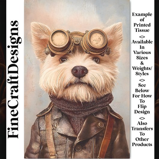Lieve Steampunk Aviator Terrier AA1 Decoupage Tissuepapier