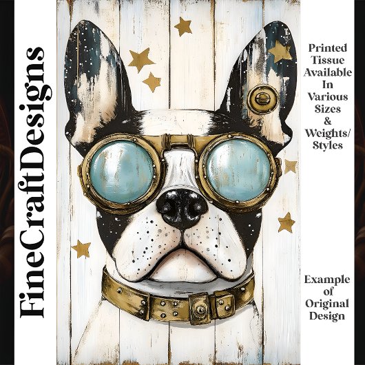 Lieve Steampunk Boston Terrier Hond K6 Découpage Tissuepapier