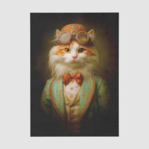 Lieve Steampunk Kat in Turquoise Jas ER8 Decoupage Tissuepapier