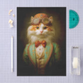 Lieve Steampunk Kat in Turquoise Jas ER8 Decoupage Tissuepapier (Craft)