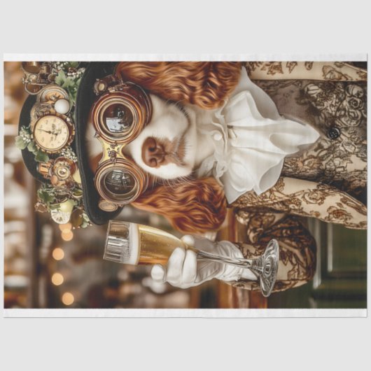 Lieve Steampunk Spaniel Hond Toasten BG4 Decoupage Tissuepapier (Voorkant)