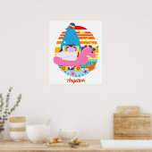Lieve strandkabouter met opblaasbare eenhoorn poster (Keuken)