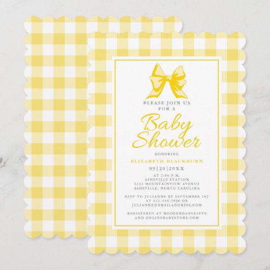 Lieve strik pastel geel wit gingham ruitpatroon kaart (Voorkant / Achterkant)