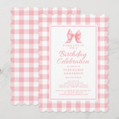 Lieve strik pastel roze witte geruite verjaardag kaart (Voorkant / Achterkant)