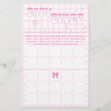 Lieve strik pasteltint roze geruit baby bingo spel