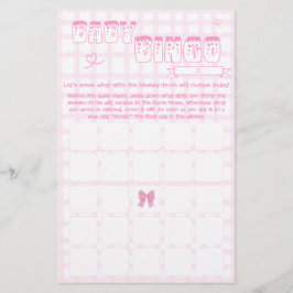Lieve strik pasteltint roze geruit baby bingo spel