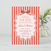 Lieve strik vintage bruiloft save the date (Staand voorkant)