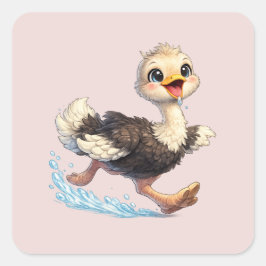 Lieve Struisvogel Gelukkige Avonturen Illustratie Vierkante Sticker