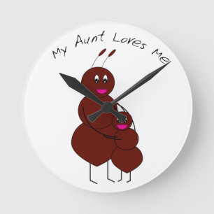 Lieve tante en kind mier grappige cartoon ronde klok