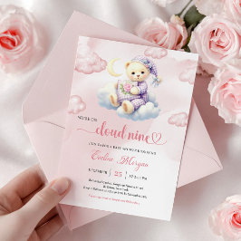 Lieve Teddybeer Baby Shower Uitnodiging Cloud Nine