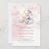 Lieve Teddybeer Baby Shower Uitnodiging Cloud Nine (Voorkant)