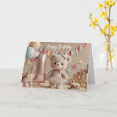 Lieve Teddybeer Eerste Verjaardagsfeest Kaart (Gele Bloem)