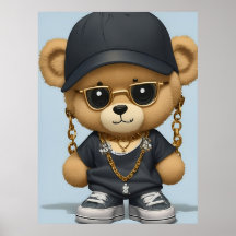 Lieve teddybeer in hiphopstijl AI-kunst