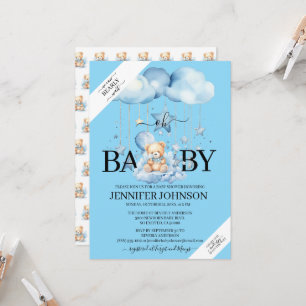 Lieve teddybeer in waterverf blauw baby shower kaart